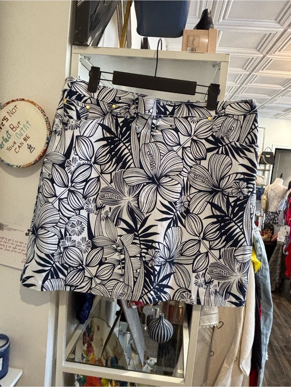 hearts of palm Navy and White Tropical Print Skirt